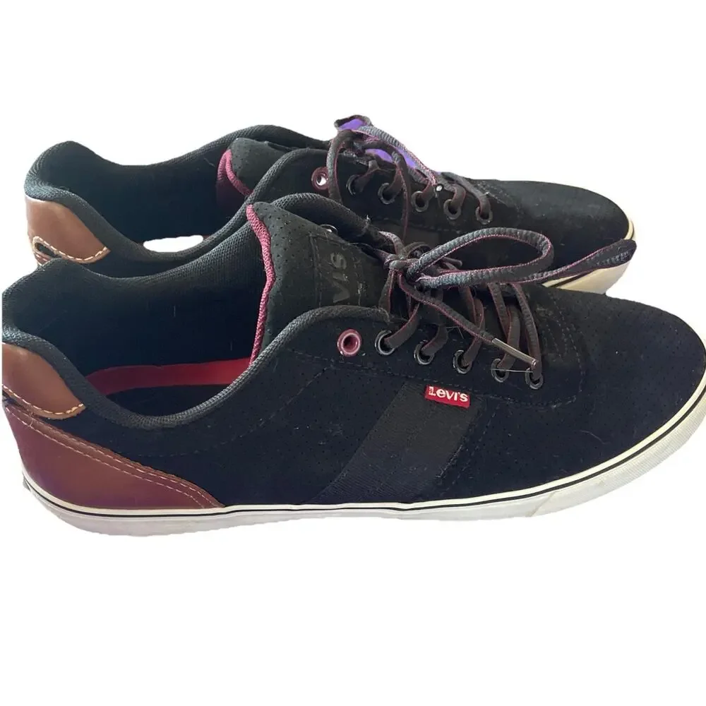 Levis Shoes Mens 12 Casual Sneakers Black Almond Toe Lace Up Logo Comfort‎